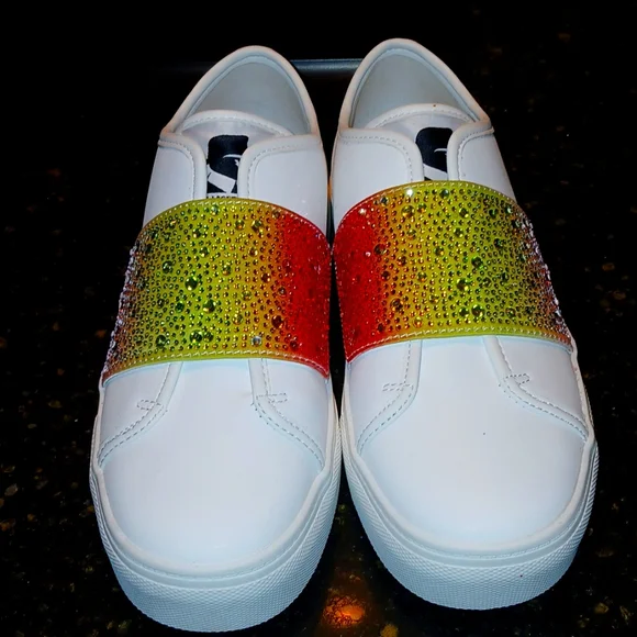 Women's White Sneakers with Multicolor Strap Karl Lagerfeld New - Picture 1 of 11